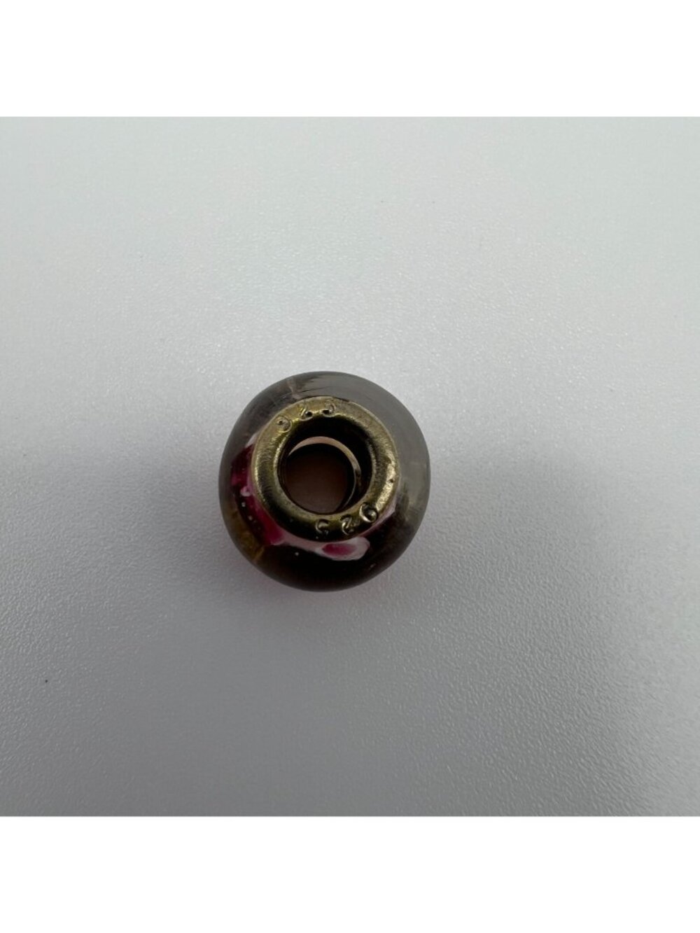 Pink Murano Glass Bead With Sterling Silver Core & Floral Design For Charm Brace - Picture 2 of 3